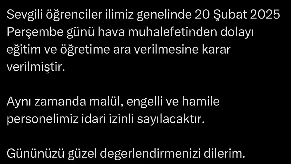 Elazığ'da eğitime ara verildi