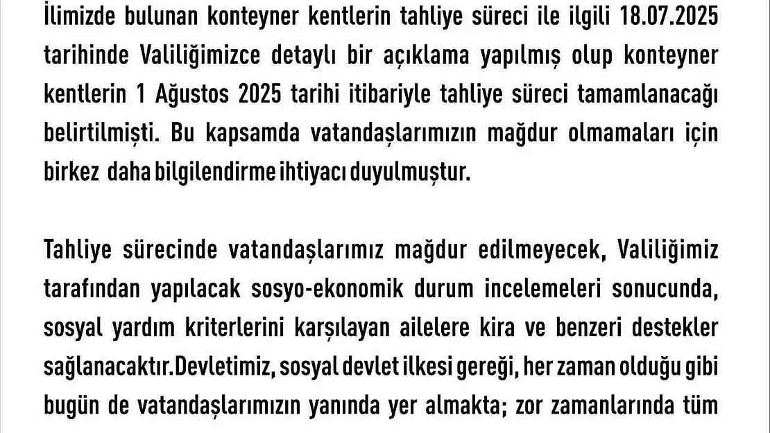 Elazığ'da konteyner kentler yarın tahliye ediliyor