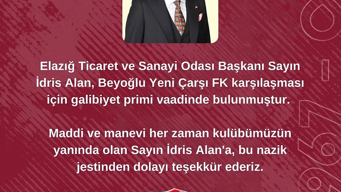 Elazığ TSO Başkanı Alan'dan Elazığspor'a prim sözü