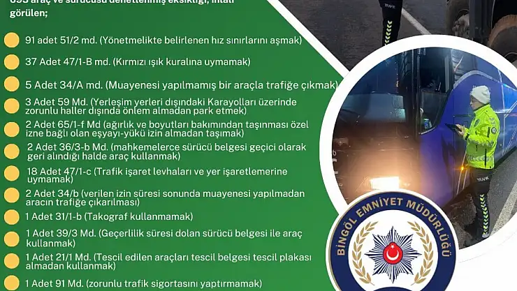 Bingöl'de 171 sürücüye ceza kesildi