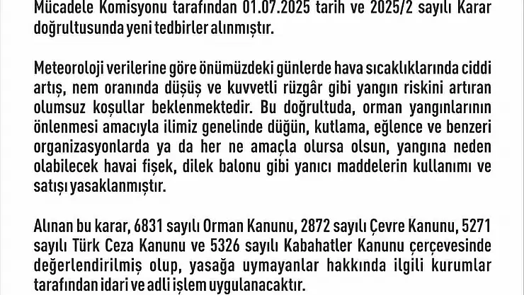 Elazığ'da havai fişek ve dilek balonu satımı ve kullanımı yasaklandı