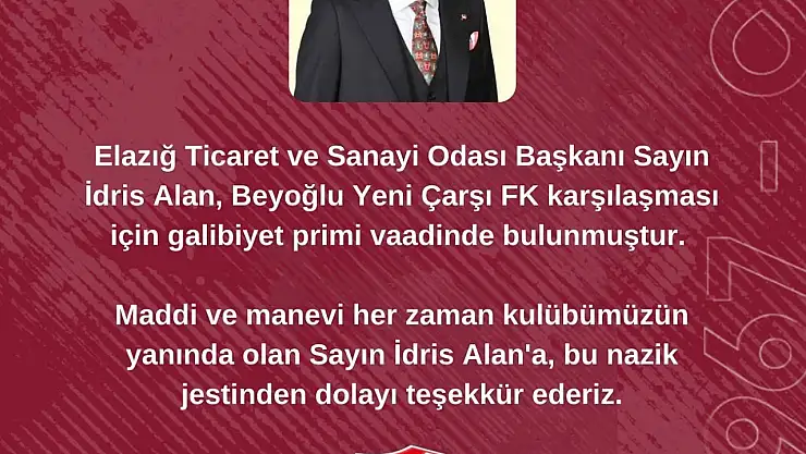 Elazığ TSO Başkanı Alan'dan Elazığspor'a prim sözü