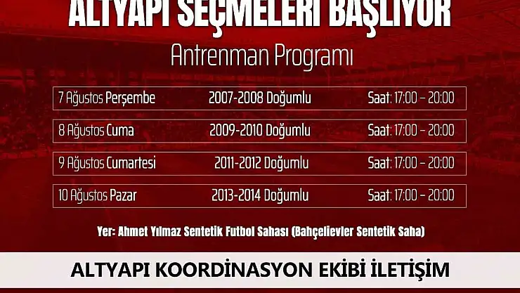 Elazığspor altyapı seçmeleri başlıyor